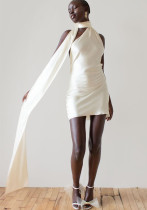 Feminine Low Back Adjustable Halter Neck Satin Dress