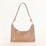 Mesh Rhinestone Knotted Armpit Bag Diamond-Encrusted Trendy Shoulder Evening Bag