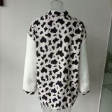 Women Turndown Collar Leopard Plaid Print Furry Patchwork Contrast Warm Long Sleeve Shirt