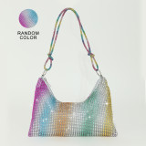 Mesh Rhinestone Knotted Armpit Bag Diamond-Encrusted Trendy Shoulder Evening Bag