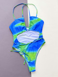 Women's Strapless Hollow Style One-Piece Tie-Dye Swimsuit
