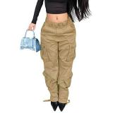 Women's Street Style Multi-Pocket Belt Casual Cargo Denim Pants For Women