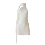 Feminine Low Back Adjustable Halter Neck Satin Dress