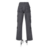 Women's Street Style Multi-Pocket Belt Casual Cargo Denim Pants For Women