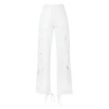 Women's Street Style Multi-Pocket Belt Casual Cargo Denim Pants For Women