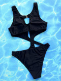 Sexy Solid Color Hollow One-Piece Swimsuit