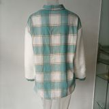 Women Turndown Collar Leopard Plaid Print Furry Patchwork Contrast Warm Long Sleeve Shirt