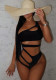 Solid Color Hollow Slash Shoulder One-Piece Swimsuit