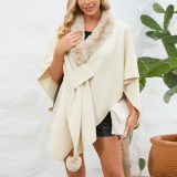 Plus Size Women autumn and winter furry collar loose knitting cloak shawl coat