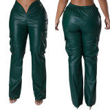 Women Casuald Pocket Stretch PU-Leather Pants