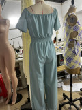 Women Off Shoulder V Neck Loose Straight Jumpsuit