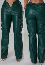Women Casuald Pocket Stretch PU-Leather Pants Women Casuald Pocket Stretch PU-Leather Pants