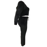Winter Women velvet zipper hooded Top and Pant Casual two-piece set