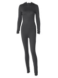 Women Winter Solid Long Sleeve Hooded Backless Sports Jumpsuit
