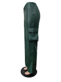 Women Casuald Pocket Stretch PU-Leather Pants