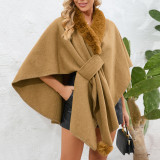 Plus Size Women autumn and winter furry collar loose knitting cloak shawl coat