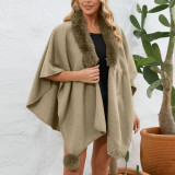 Plus Size Women autumn and winter furry collar loose knitting cloak shawl coat