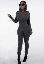 Women Winter Solid Long Sleeve Hooded Backless Sports Jumpsuit