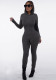 Women Winter Solid Long Sleeve Hooded Backless Sports Jumpsuit