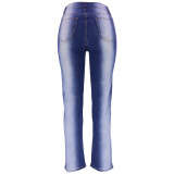 Retro Gradient Color Bell Bottom Denim Pants Women's Slim Fit Butt Lift Jeans