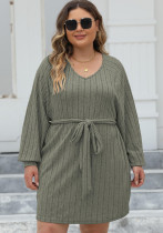 Plus Size Women Lace-Up Ribbed V-Neck Casual Dress Plus Size Women Lace-Up Ribbed V-Neck Casual Dress