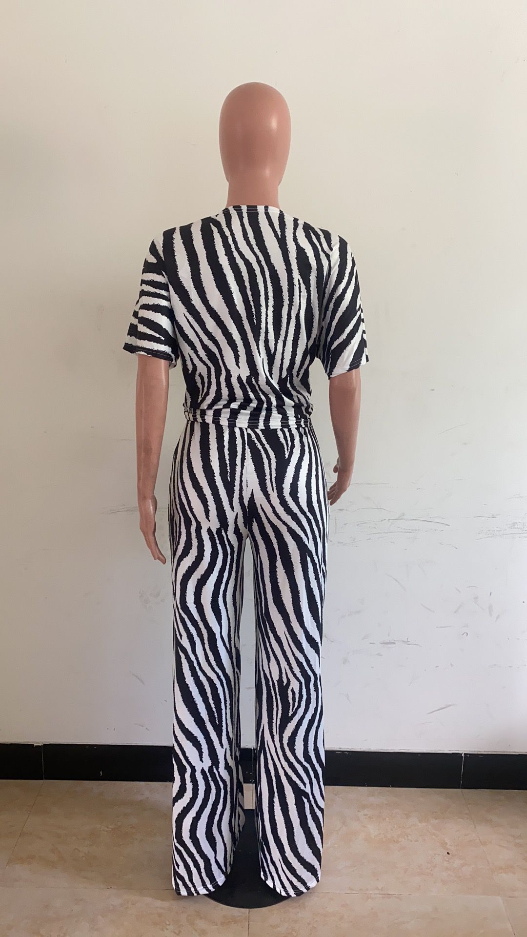 Women Casual Printed Top and Wide Leg Pants Two-piece Set