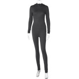 Women Winter Solid Long Sleeve Hooded Backless Sports Jumpsuit