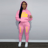 Women Casual Printed Sports Plush Hoodies and Pant Two-piece Set
