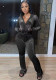 Winter Women velvet zipper hooded Top and Pant Casual two-piece set