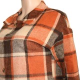 Women Autumn and Winter Loose Plaid Long Shirt Coat