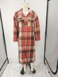 Women Autumn and Winter Loose Plaid Long Shirt Coat