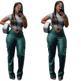 Women Casuald Pocket Stretch PU-Leather Pants