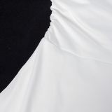 Women Solid Halter Neck Pleated Irregular Mini Dress