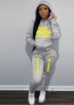 Women Casual Printed Sports Plush Hoodies and Pant Two-piece Set