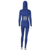 Women Winter Solid Long Sleeve Hooded Backless Sports Jumpsuit