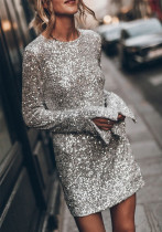 Women Party Sequin Long Sleeve Slit Dress Women Party Sequin Long Sleeve Slit Dress