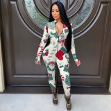 Women's Christmas Element Printed Casual Jumpsuit
