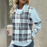 Autumn Women Plaid Printed Long Sleeve High Collar Loose Casual Top