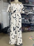 Women Off Shoulder V Neck Loose Straight Jumpsuit