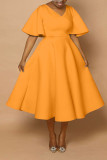 Women's Solid Color Three-Quarter Sleeve Loose Dress