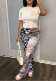 Autumn Casual Fashion Multi-Color Pattern Tassel Velvet Pants + T-Shirt Set For Women
