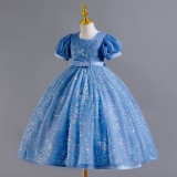 Girls' Dresses Children's Long Flower Girl's Performance Dress Sequined Mesh Puffy Princess Dress