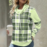 Autumn Women Plaid Printed Long Sleeve High Collar Loose Casual Top