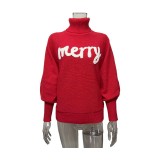 Christmas Turtleneck Women's Autumn And Winter Loose Bat Sleeves Outdoor Wear Knitting Shirt Sweatwear Tops For Women