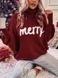Christmas Turtleneck Women's Autumn And Winter Loose Bat Sleeves Outdoor Wear Knitting Shirt Sweatwear Tops For Women