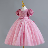 Girls' Dresses Children's Long Flower Girl's Performance Dress Sequined Mesh Puffy Princess Dress