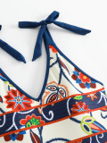 Digital Printing One-Piece Swimsuit Mesh Skirt Two Piece Swimwear For Women