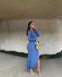 Autumn And Winter Women's Fashionable Long-Sleeved V-Neck Slim-Fit Irregular Ruffle Dress