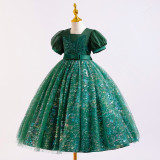 Girls' Dresses Children's Long Flower Girl's Performance Dress Sequined Mesh Puffy Princess Dress
