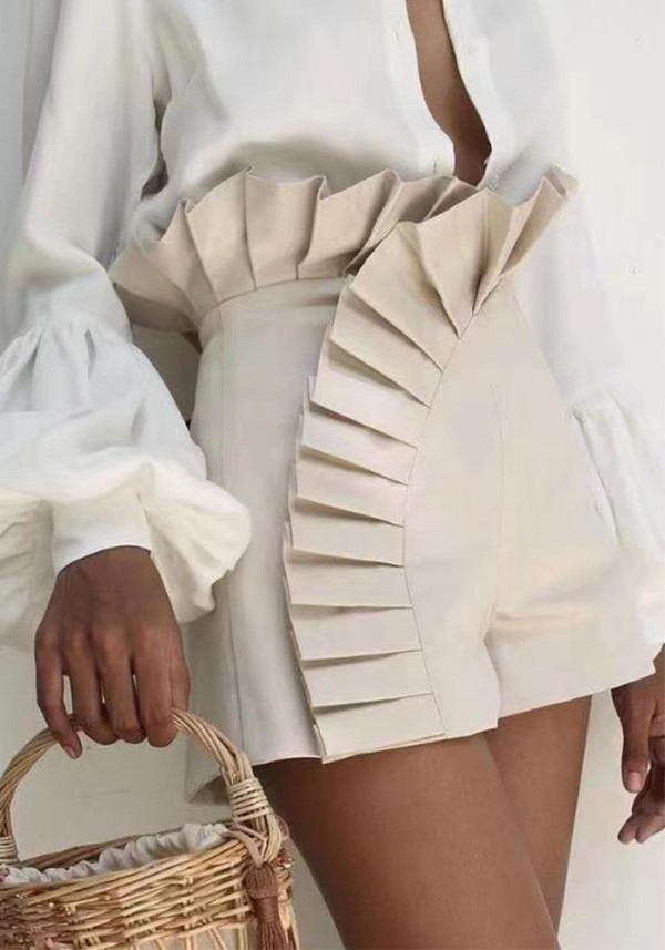 Summer Fashion Women's Solid Color Pleated High Waist Zipper Shorts